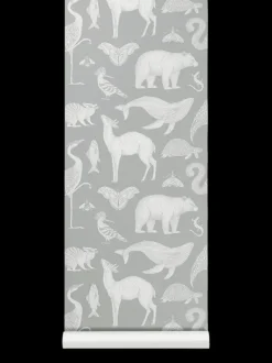 ferm LIVING Wallpaper|Wallpaper<Katie Scott Wallpaper - Animals - Mint Grey