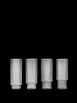 ferm LIVING Glasses<Ripple Long Drink Glasses - Set of 4 - Smoked Grey