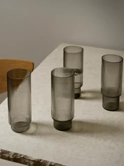 ferm LIVING Glasses<Ripple Long Drink Glasses - Set of 4 - Smoked Grey