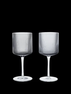 ferm LIVING Glasses<Ripple White Wine Glasses - Set of 2 - Smoked Grey